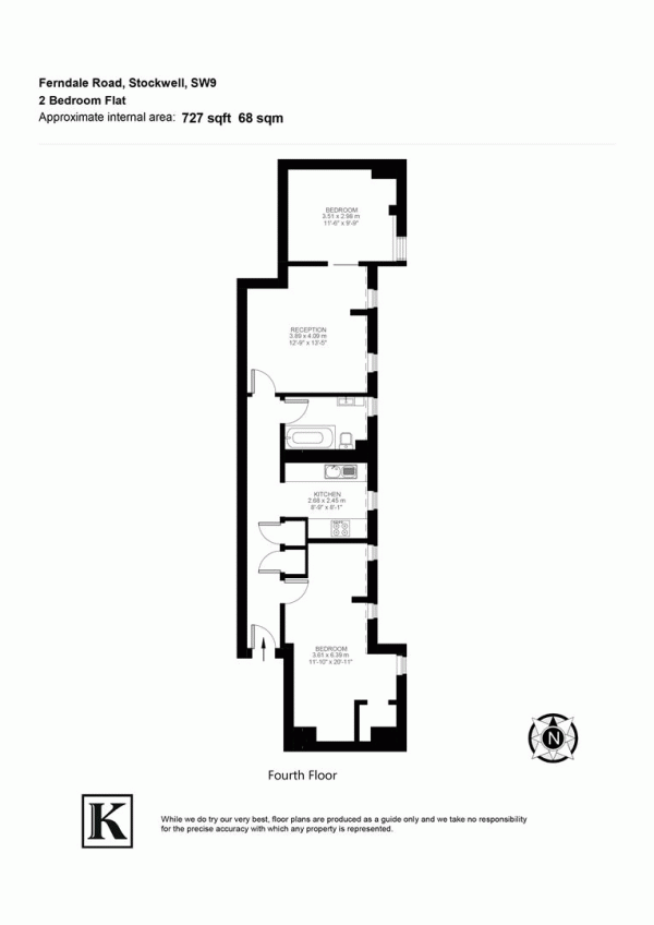 Floor Plan Image for 2 Bedroom Flat for Sale in Ferndale Road, SW9