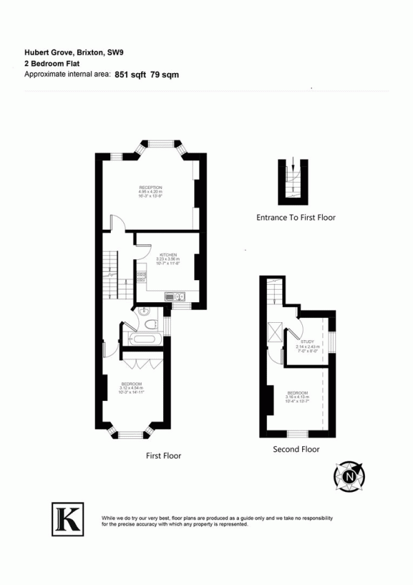 Floor Plan for 2 Bedroom Flat for Sale in Hubert Grove, SW9, SW9, 9PA -  &pound575,000