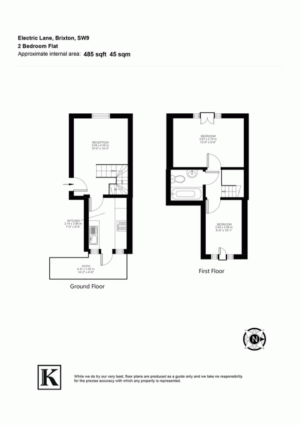 Floor Plan Image for 2 Bedroom Flat to Rent in Electric Lane, Brixton