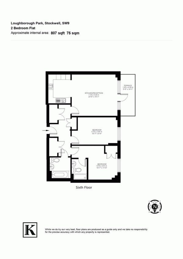 Floor Plan Image for 2 Bedroom Flat for Sale in Loughborough Park, SW9