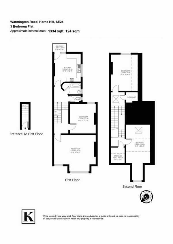 Floor Plan Image for 3 Bedroom Flat for Sale in Warmington Road, SE24