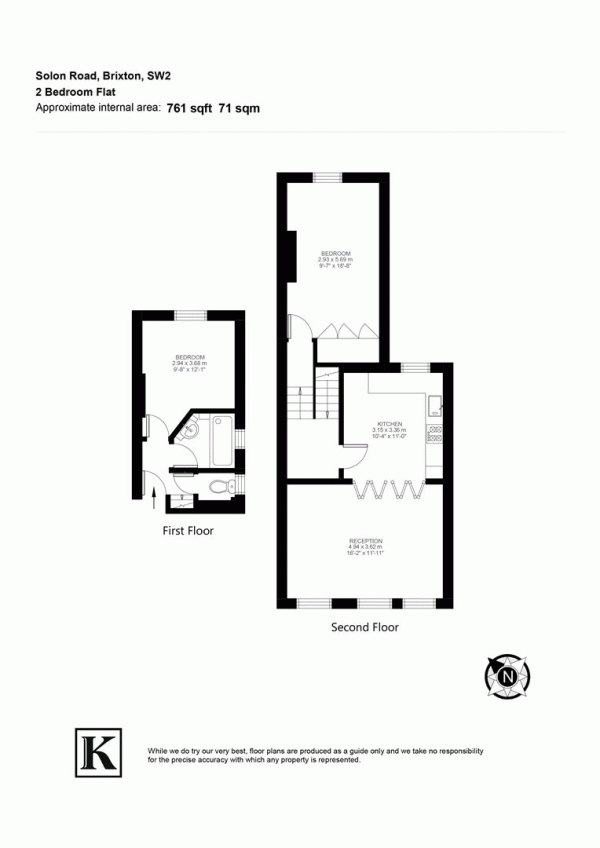 Floor Plan for 2 Bedroom Flat for Sale in Solon Road, SW2, SW2, 5UY -  &pound585,000