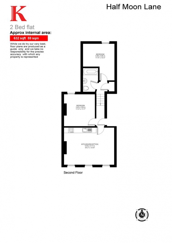 Floor Plan Image for 2 Bedroom Flat to Rent in Half Moon Lane, SE24