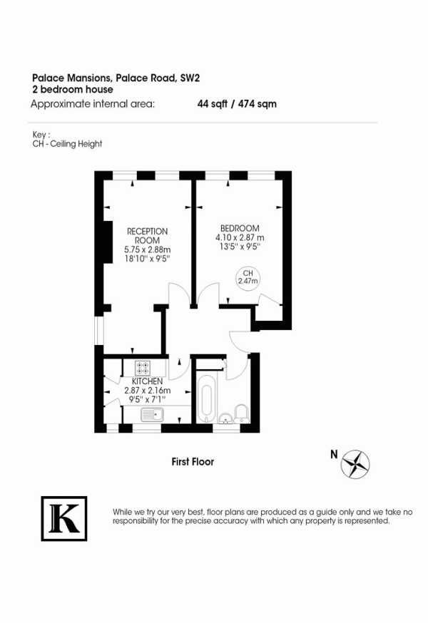 Floor Plan Image for 1 Bedroom Flat to Rent in Palace Road, Tulse Hill