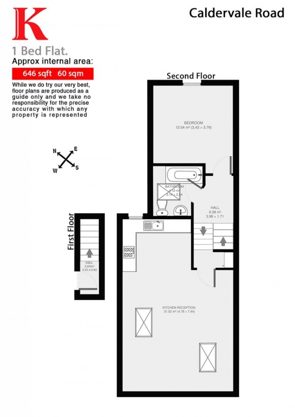 Floor Plan Image for 1 Bedroom Flat to Rent in Caldervale Road, SW4