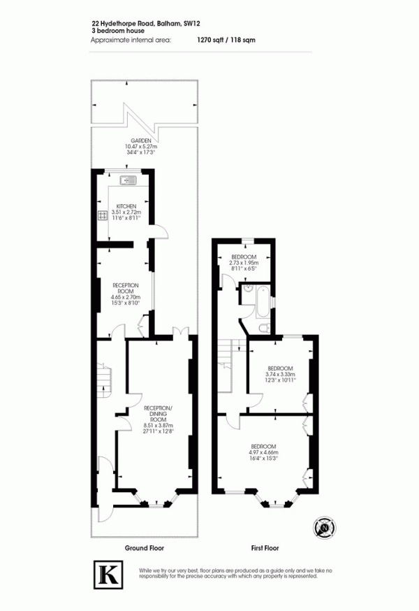 Floor Plan for 3 Bedroom Terraced House for Sale in Hydethorpe Road, SW12, SW12, 0HY -  &pound1,000,000