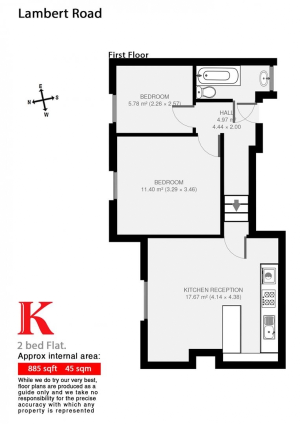 Floor Plan Image for 2 Bedroom Flat to Rent in Lambert Road, SW2