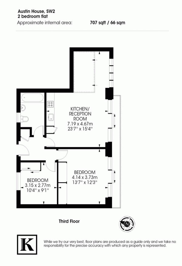 Floor Plan for 2 Bedroom Flat for Sale in Lambert Road, SW2, SW2, 5BQ -  &pound499,950