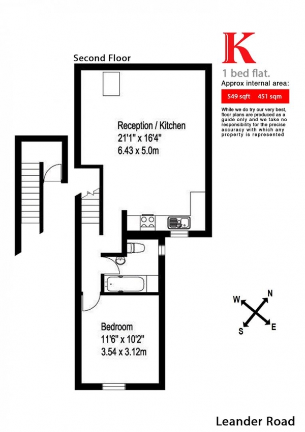 Floor Plan Image for 1 Bedroom Flat to Rent in Leander Road, SW2