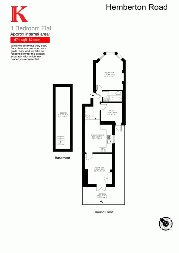 Floor Plan Image for 2 Bedroom Flat to Rent in Hemberton Road, SW9