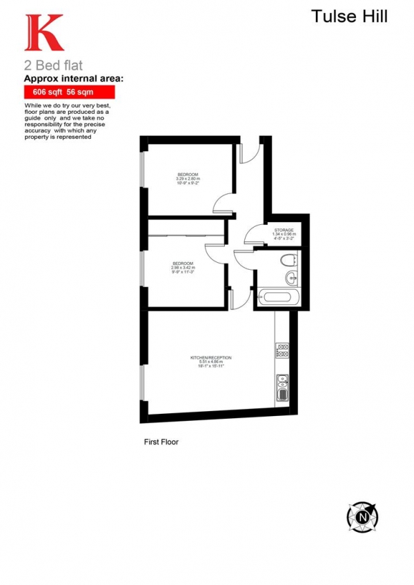 Floor Plan Image for 2 Bedroom Flat to Rent in Brixton, SW2