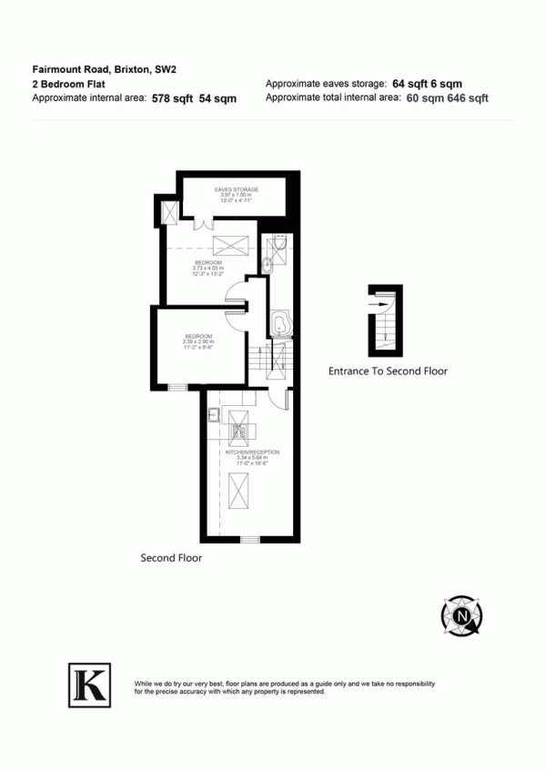 Floor Plan for 2 Bedroom Flat for Sale in Fairmount Road, SW2, SW2, 2BJ - Offers Over &pound400,000