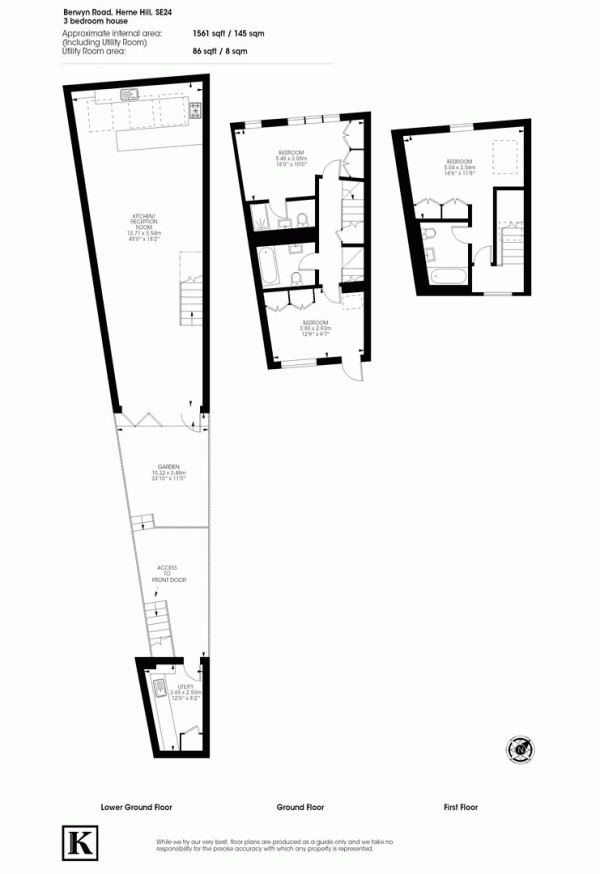 Floor Plan Image for 3 Bedroom Property for Sale in Berwyn Road, SE24