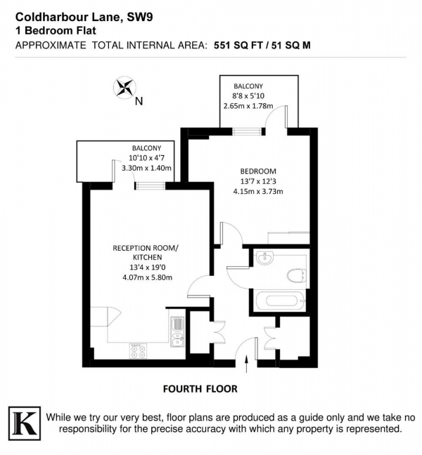 Floor Plan for 1 Bedroom Flat for Sale in Coldharbour Lane, SW9, SW9, 8GH -  &pound425,000