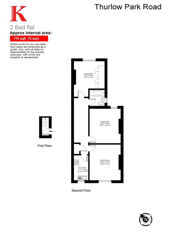 Floor Plan Image for 2 Bedroom Flat to Rent in Thurlow Park Road, SE21