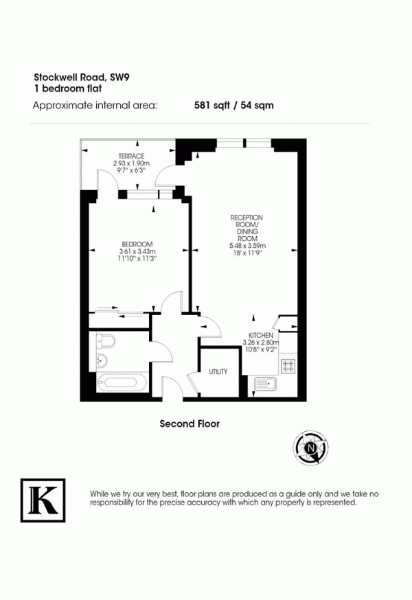 Floor Plan for 1 Bedroom Flat for Sale in Stockwell Road, SW9, SW9, 9FX - Offers Over &pound450,000