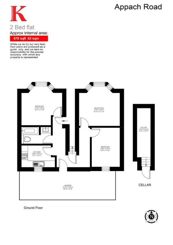 Floor Plan Image for 2 Bedroom Flat to Rent in Appach Road, SW2