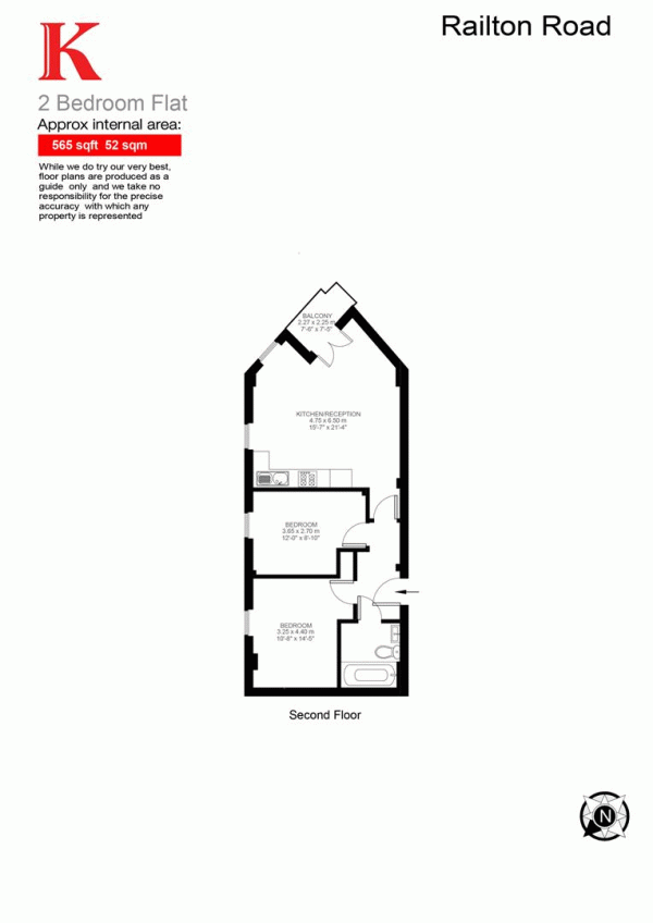 Floor Plan for 2 Bedroom Flat for Sale in Railton Road, SE24, SE24, 0LD -  &pound500,000