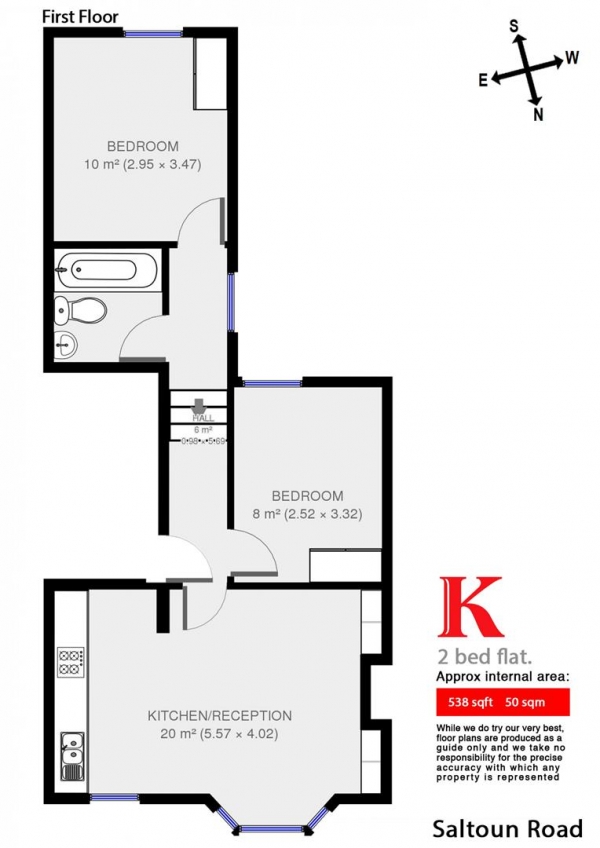 Floor Plan for 2 Bedroom Flat to Rent in Saltoun Road, SW2, SW2, 1ER - £461  pw | £1998 pcm