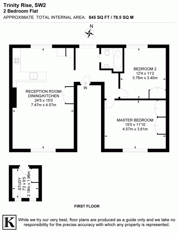 Floor Plan Image for 2 Bedroom Flat for Sale in Trinity Rise, SW2