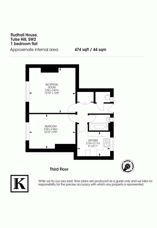 Floor Plan for 1 Bedroom Flat for Sale in Tulse Hill, SW2, SW2, 2HZ -  &pound280,000