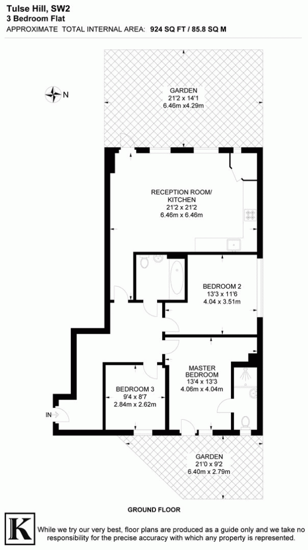 Floor Plan for 3 Bedroom Flat for Sale in Tulse Hill, SW2, SW2, 2QB -  &pound525,000