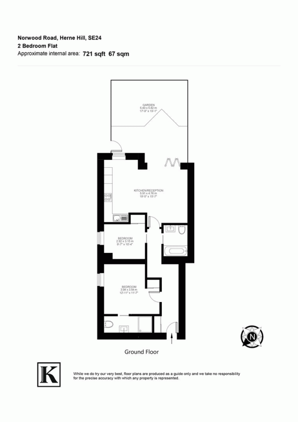 Floor Plan Image for 2 Bedroom Flat for Sale in Norwood Road, SE24