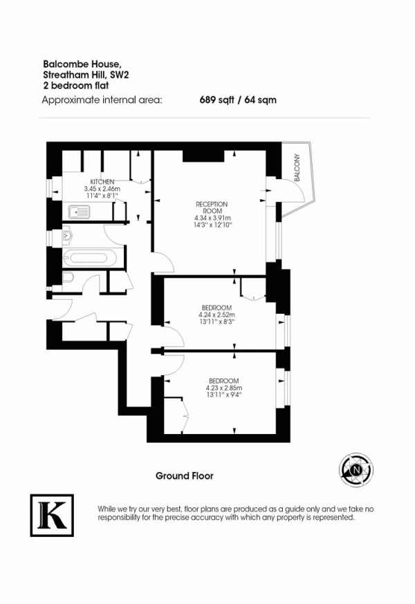 Floor Plan for 2 Bedroom Flat for Sale in Streatham Hill, SW2, SW2, 4AP - Offers Over &pound299,950