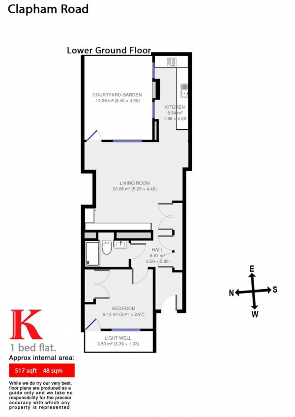 Floor Plan Image for 1 Bedroom Flat to Rent in Clapham Road, SW9