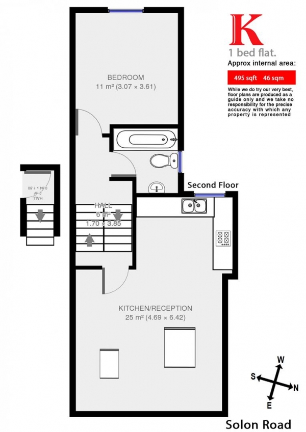 Floor Plan Image for 1 Bedroom Flat to Rent in Solon Road, SW2