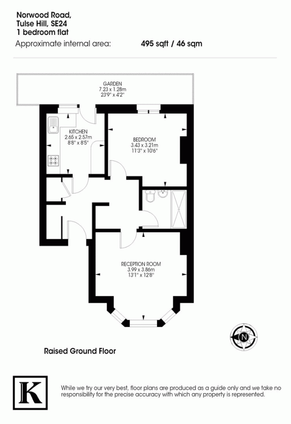 Floor Plan Image for 1 Bedroom Flat to Rent in Norwood Road, London