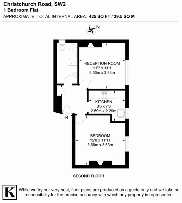 Floor Plan for 1 Bedroom Flat for Sale in Christchurch Road, SW2, SW2, 3DF -  &pound320,000