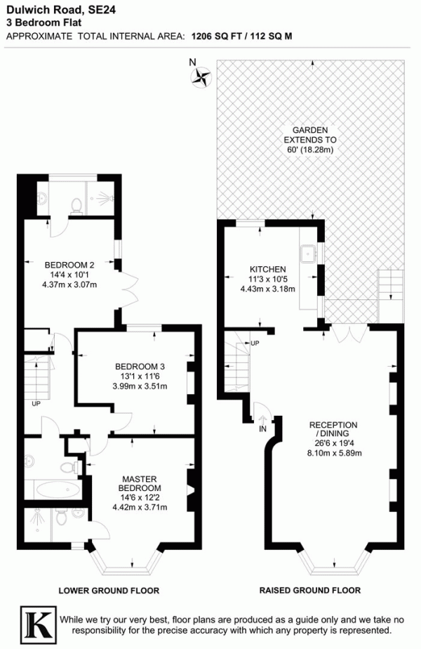 Floor Plan for 3 Bedroom Flat for Sale in Dulwich Road, SE24, SE24, 0NJ - Offers Over &pound925,000