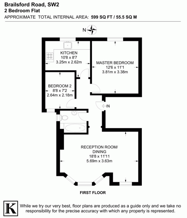 Floor Plan Image for 2 Bedroom Flat for Sale in Brailsford Road, SW2