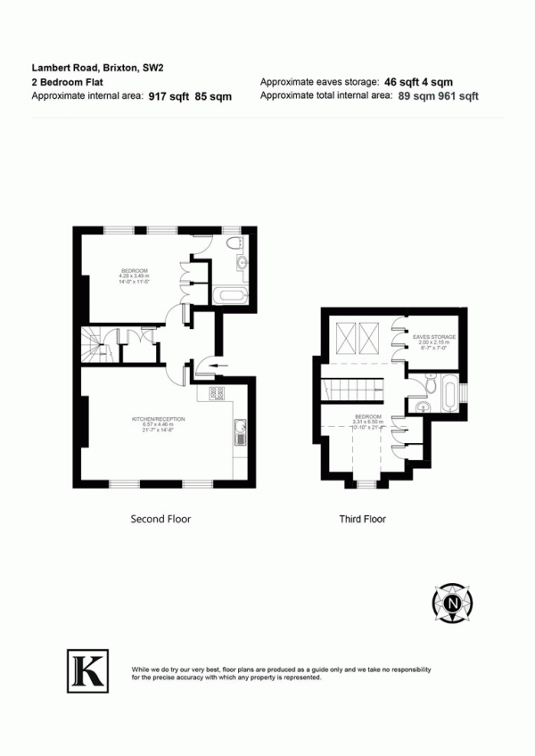 Floor Plan Image for 2 Bedroom Flat to Rent in Lambert Road, SW2