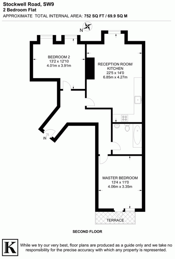 Floor Plan for 2 Bedroom Flat for Sale in Stockwell Road, SW9, SW9, 9JQ - Offers Over &pound450,000