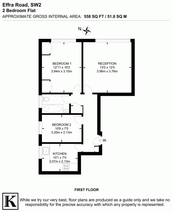 Floor Plan Image for 2 Bedroom Flat for Sale in Effra Road, SW2