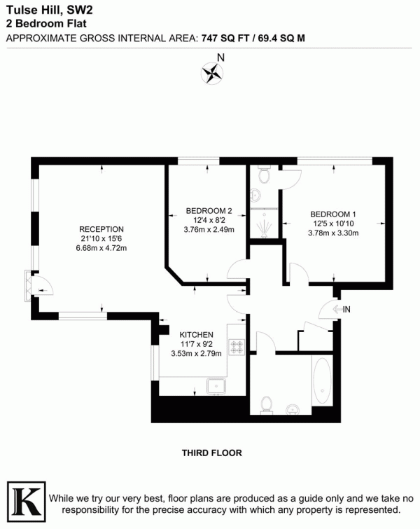 Floor Plan Image for 2 Bedroom Flat for Sale in Tulse Hill, SW2