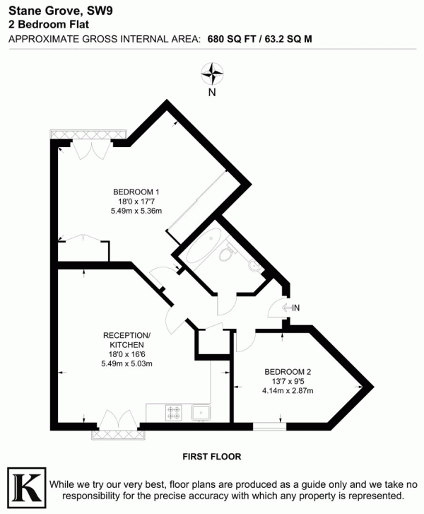 Floor Plan for 2 Bedroom Flat for Sale in Stane Grove, SW9, SW9, 9AL -  &pound500,000