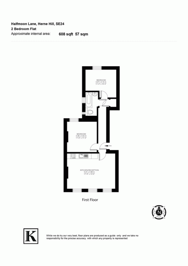 Floor Plan Image for 2 Bedroom Flat to Rent in Half Moon Lane, London