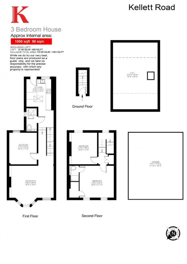 Floor Plan Image for 3 Bedroom Flat for Sale in Kellett Road, SW2