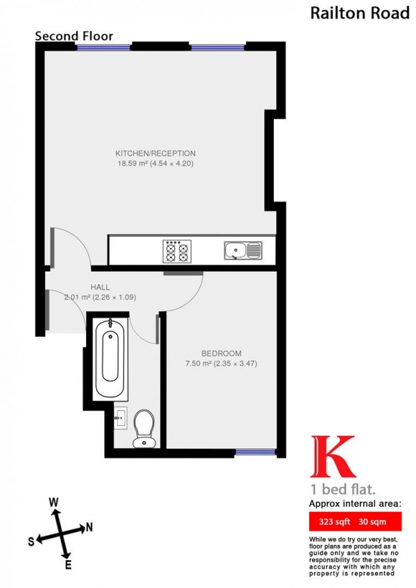 Floor Plan Image for 1 Bedroom Flat to Rent in Railton Road, SE24