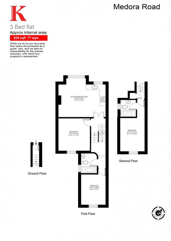 Floor Plan Image for 3 Bedroom Flat to Rent in Medora Road, London