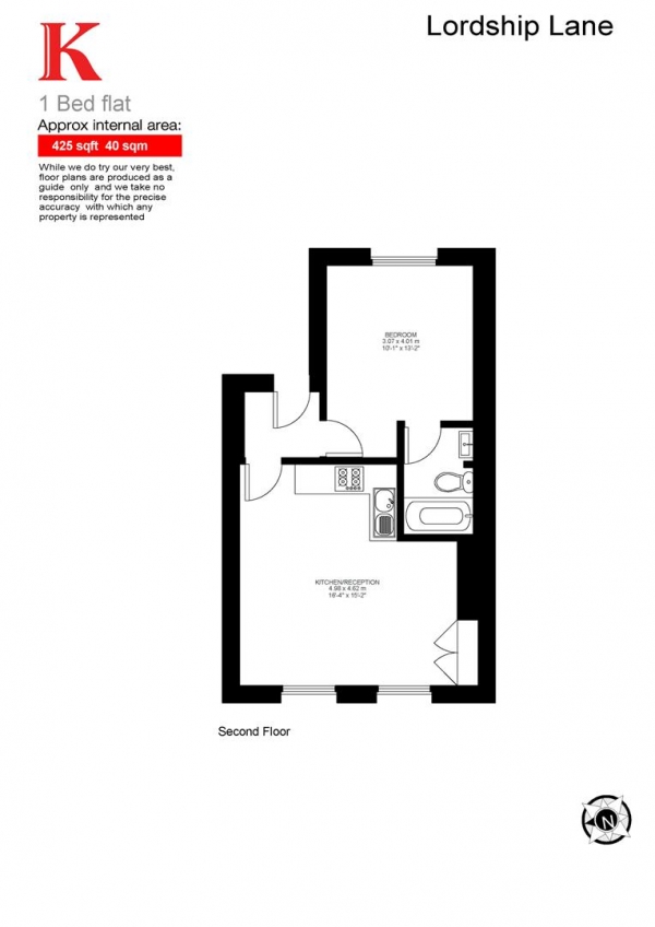 Floor Plan Image for 1 Bedroom Flat to Rent in Lordship Lane, East Dulwich, London