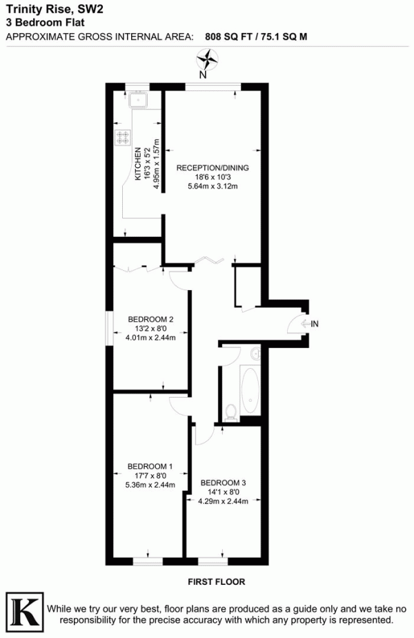 Floor Plan Image for 3 Bedroom Flat for Sale in Trinity Rise, SW2