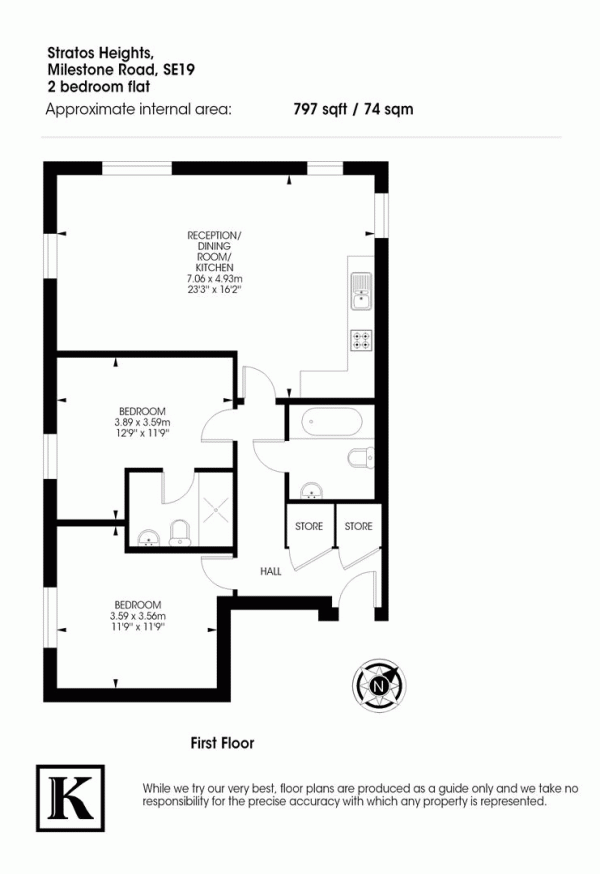 Floor Plan Image for 2 Bedroom Flat to Rent in Milestone Road, London