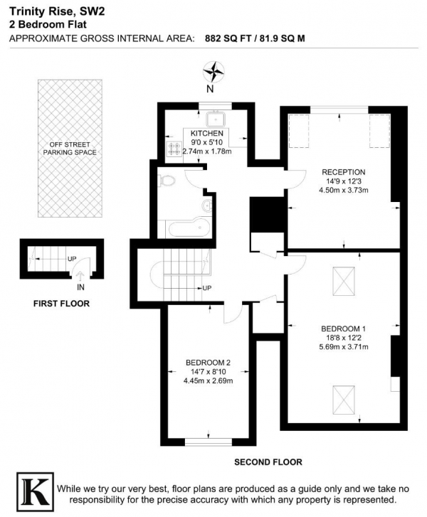 Floor Plan Image for 2 Bedroom Flat for Sale in Trinity Rise, SW2