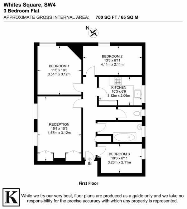 Floor Plan for 3 Bedroom Flat for Sale in Whites Square, SW4, SW4, 7JL - Offers Over &pound465,000