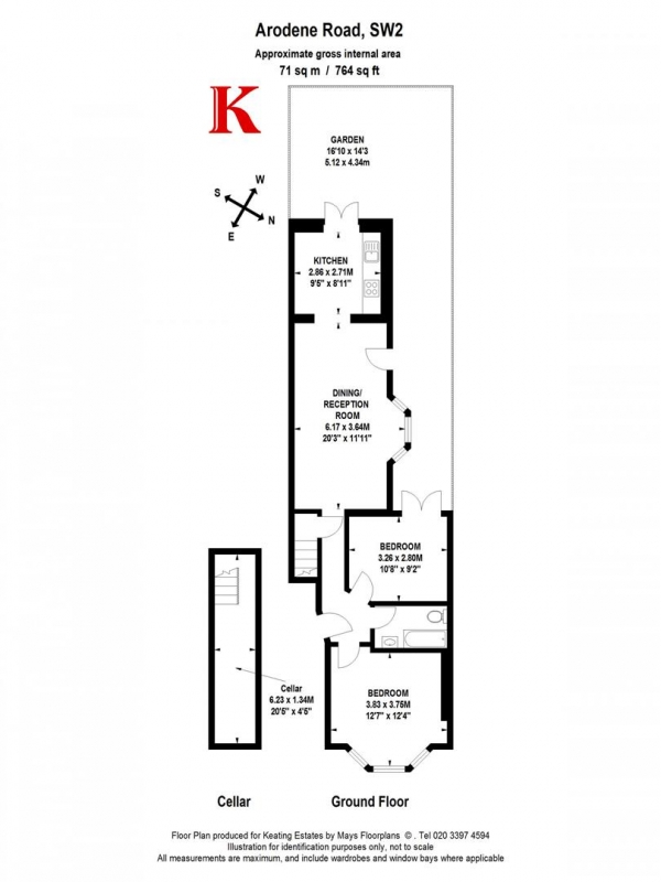 Floor Plan Image for 2 Bedroom Flat to Rent in Arodene Road, SW2