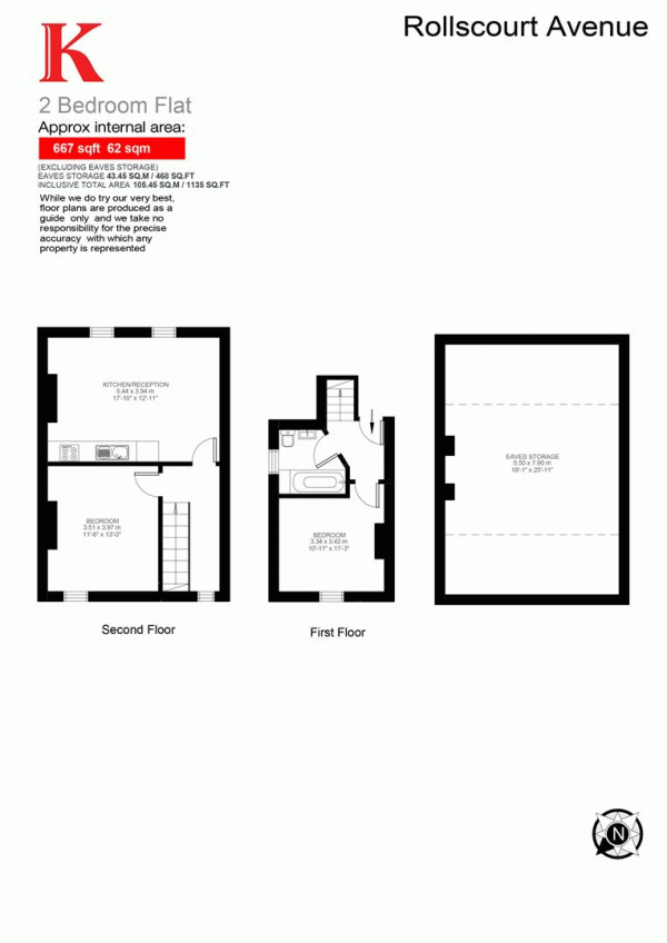 Floor Plan Image for 2 Bedroom Flat to Rent in Rollscourt Avenue, Herne Hill, London